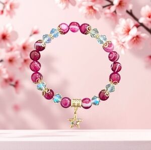 Striped Agate Bracelet With Charm